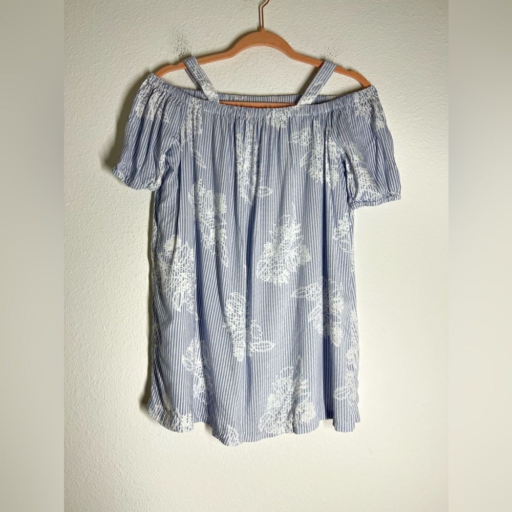 Joe Fresh Kids Bohemian Blue/White Striped Floral Dress Size M (7-8)